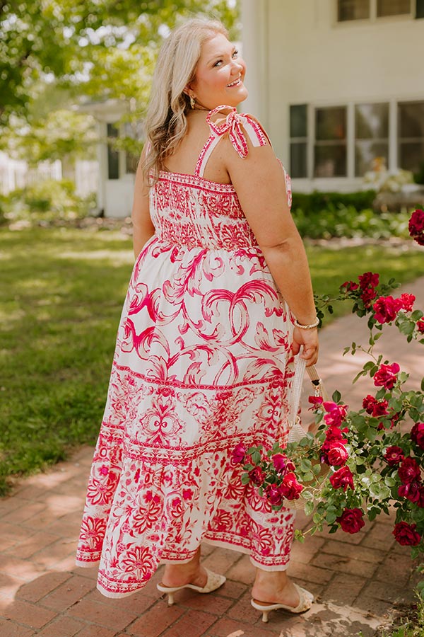 French Riviera Floral Midi Dress in Hot Pink Curves Image 4
