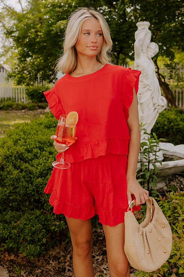 Coastal Muse Gauze Ruffle Top in Red Image 1