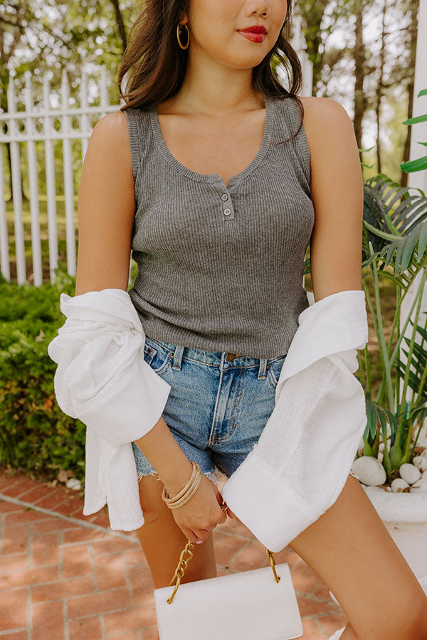Coastal Brunch Linen-Blend Henley Top in Grey Image 1