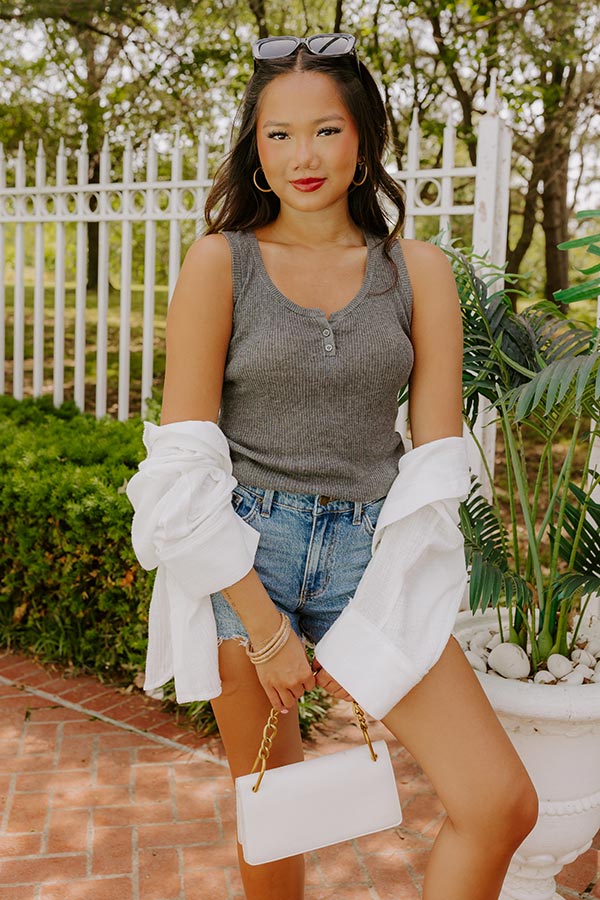 Coastal Brunch Linen-Blend Henley Top in Grey Image 2