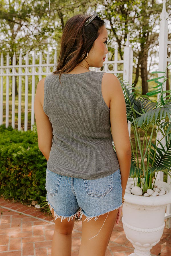 Coastal Brunch Linen-Blend Henley Top in Grey Image 5