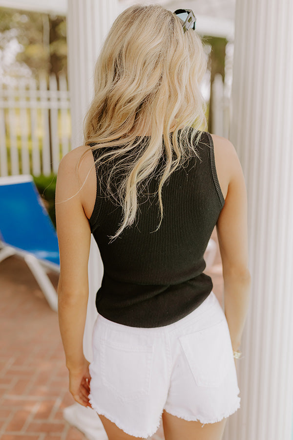 Coastal Brunch Linen-Blend Henley Top in Black Image 5