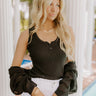 Coastal Brunch Linen-Blend Henley Top in Black Image 1