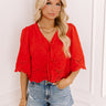 Boho Charm Embroidered Front Tie Top in Red Image 1