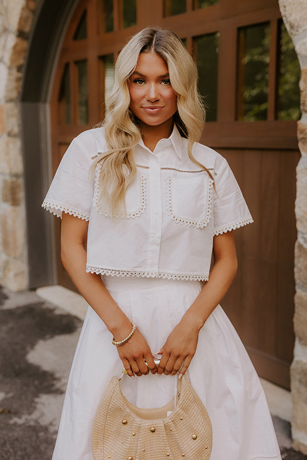 Courtyard Brunch Embellished Crop Top in White Image 1