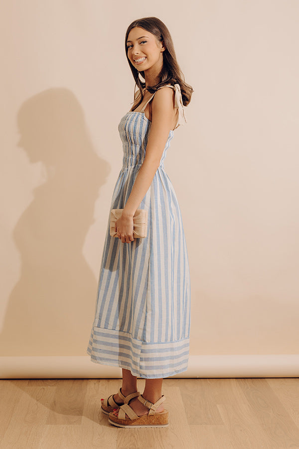 Shoreline Muse Linen-Blend Stripe Midi Dress Image - 2