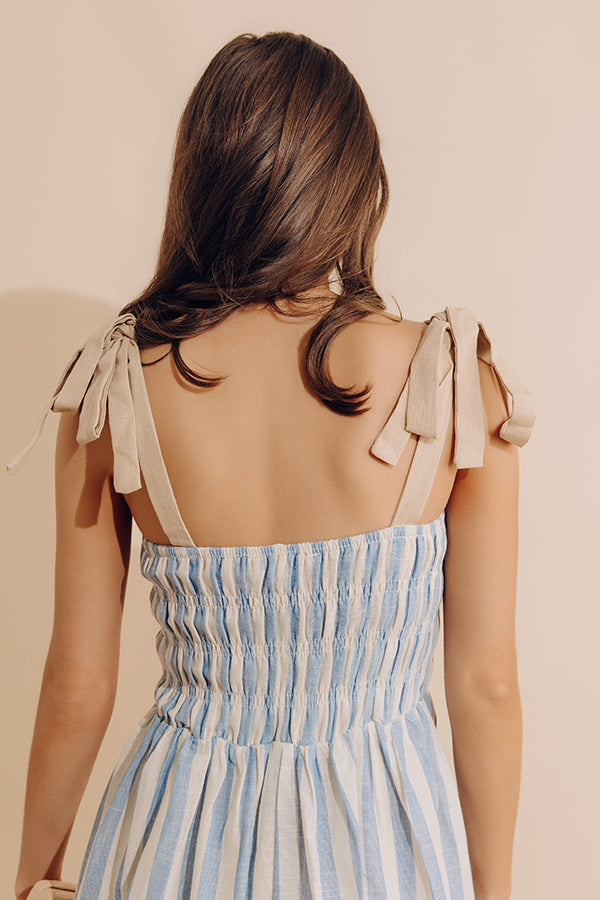 Shoreline Muse Linen-Blend Stripe Midi Dress Image - 4