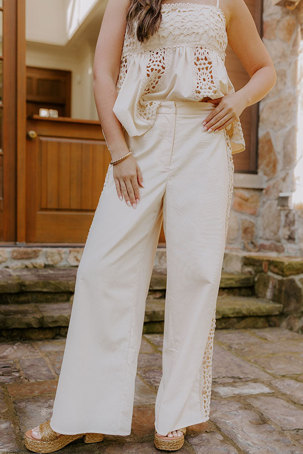 Boheme Bay High Waist Crochet Wide Leg Pants in Cream Image 3