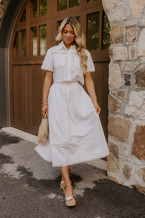 Courtyard Brunch High Waist Midi Skirt in White Image 1
