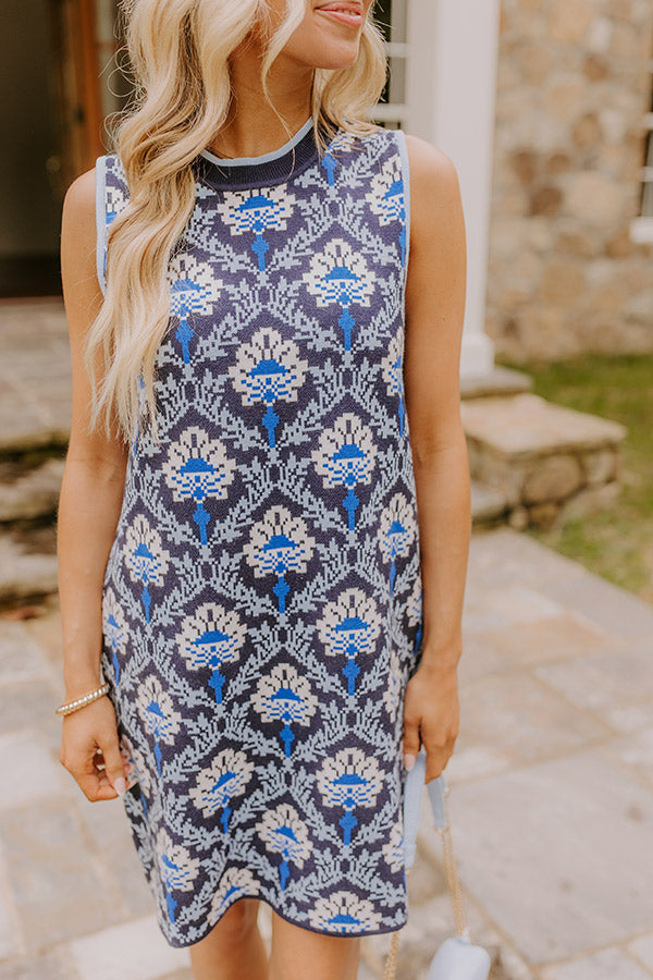 Chic Statement Floral Knit Mini Dress in Navy Image 4