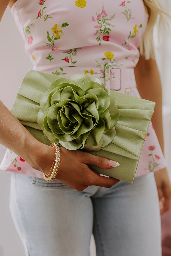 Cocktails First Satin Clutch in Sage Image - 5