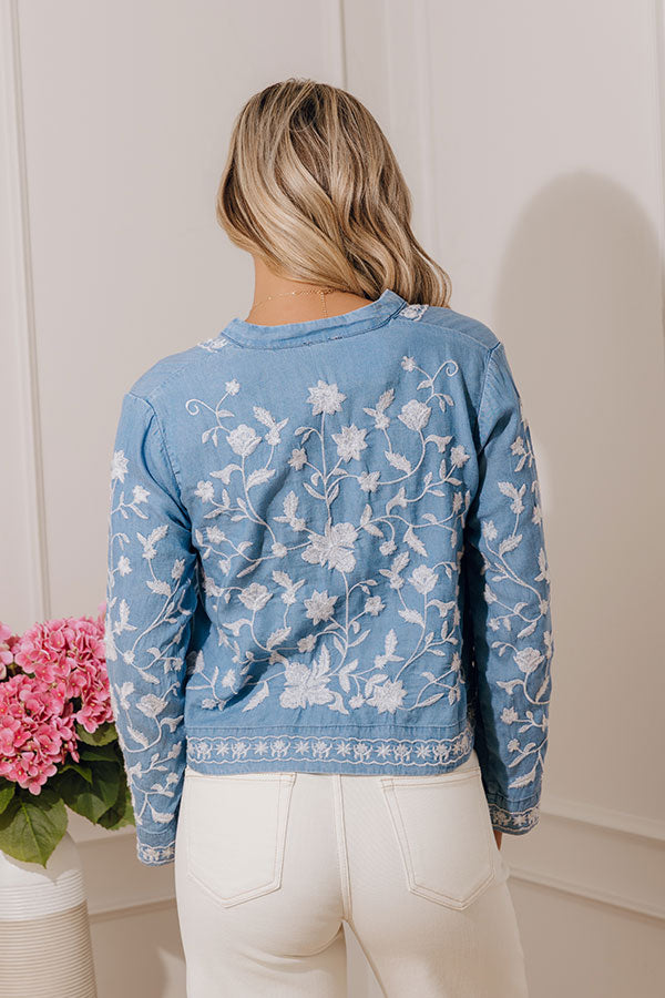 Free Flowing Floral Embroidered Chambray Top Image - 4
