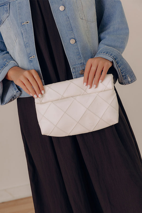 Posh Mode Faux Leather Clutch in Ivory Image - 1