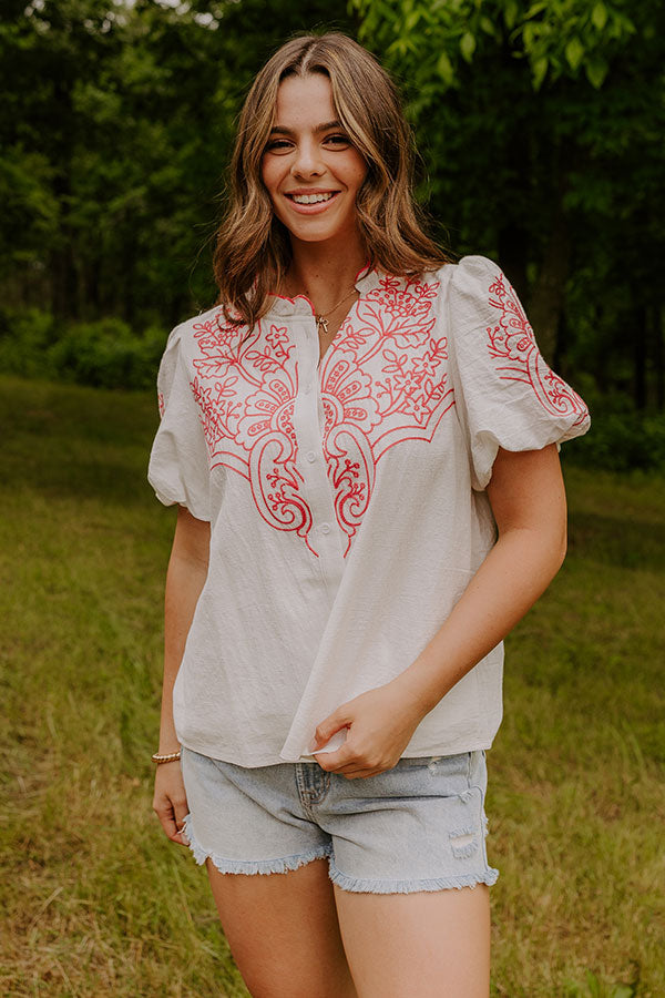 Myrtle Beach Brunch Embroidered Top in Pink Image 3