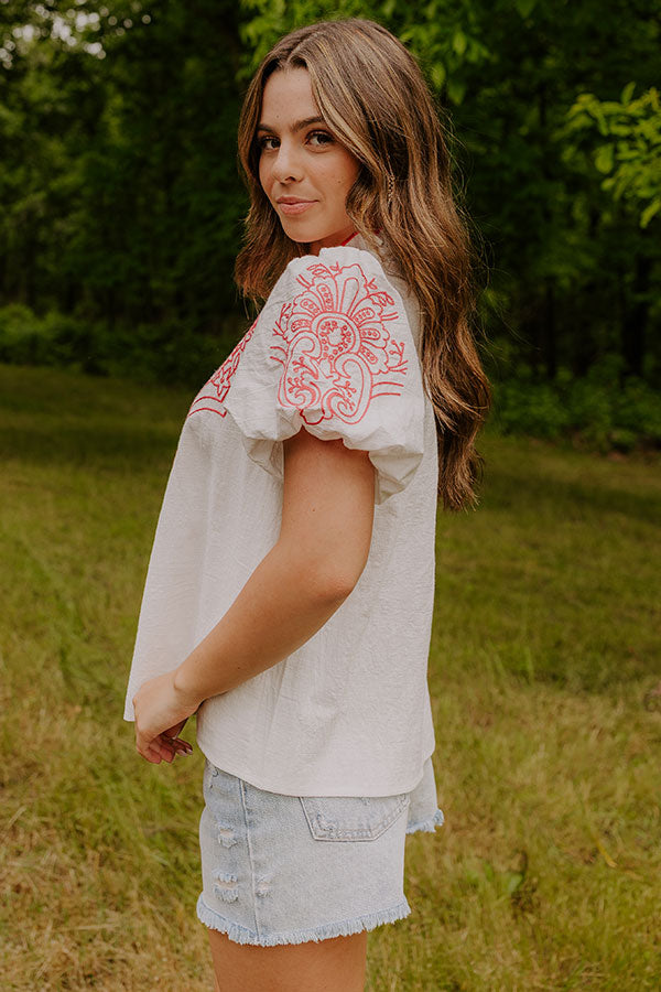 Myrtle Beach Brunch Embroidered Top in Pink Image 4