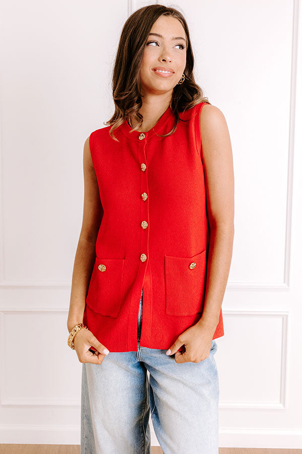 Social Club Knit Vest Top in Red Image 2