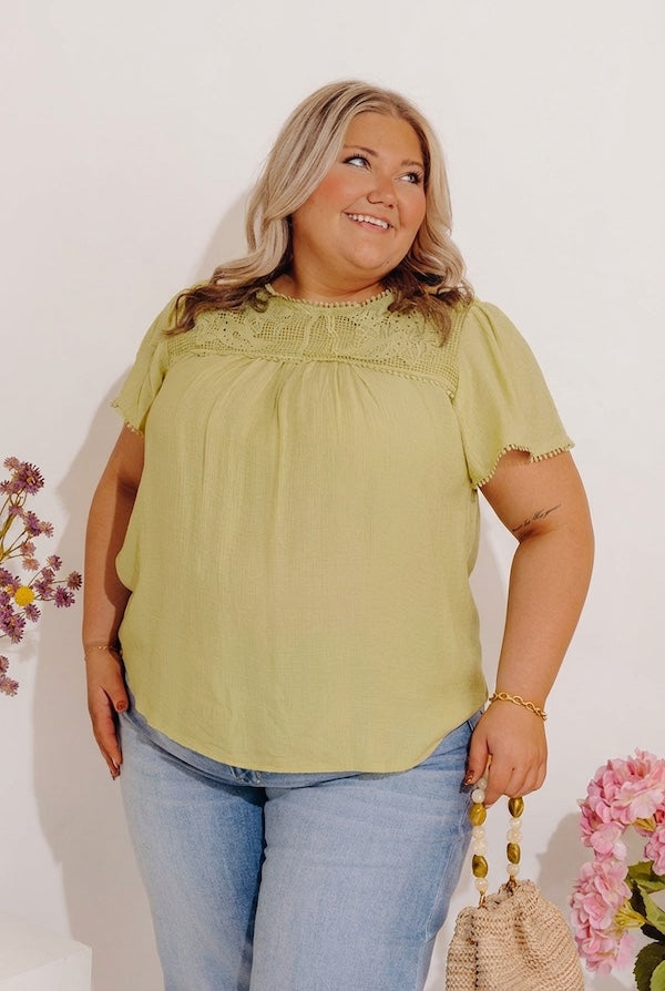 Easy Going Lace Top in Lime Punch Curves