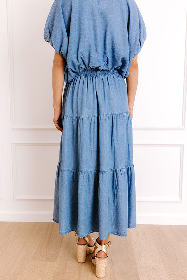 Small Town Cutie High Waist Chambray Maxi Skirt Image 4