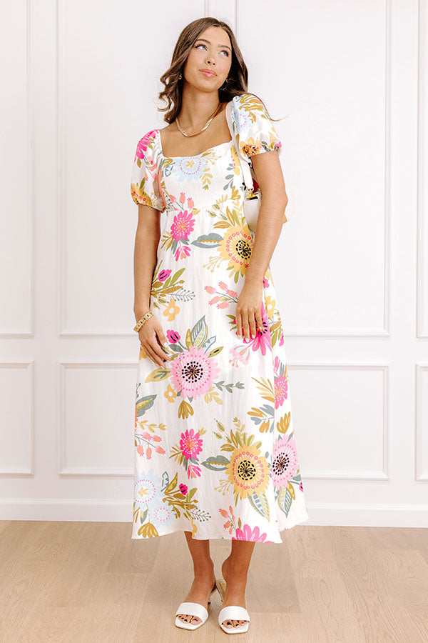 Joyful Blooms Linen-Blend Midi Dress in Pink Image 1