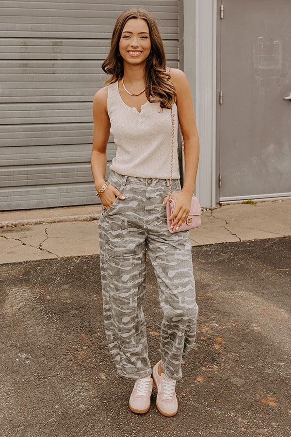 The Sadie Midrise Vintage Wash Barrel Jean in Grey Camo Image 1