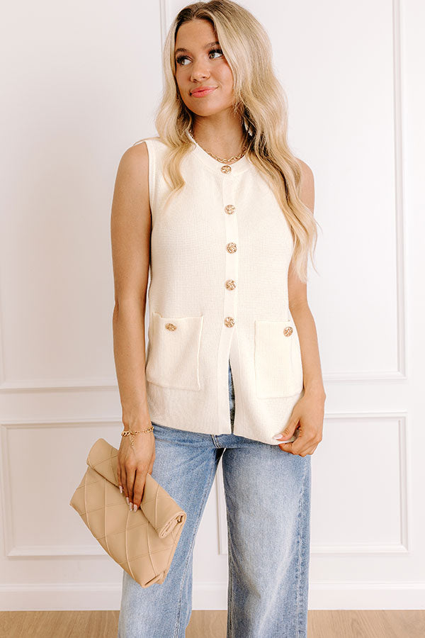 Social Club Knit Vest Top in Cream Image 2