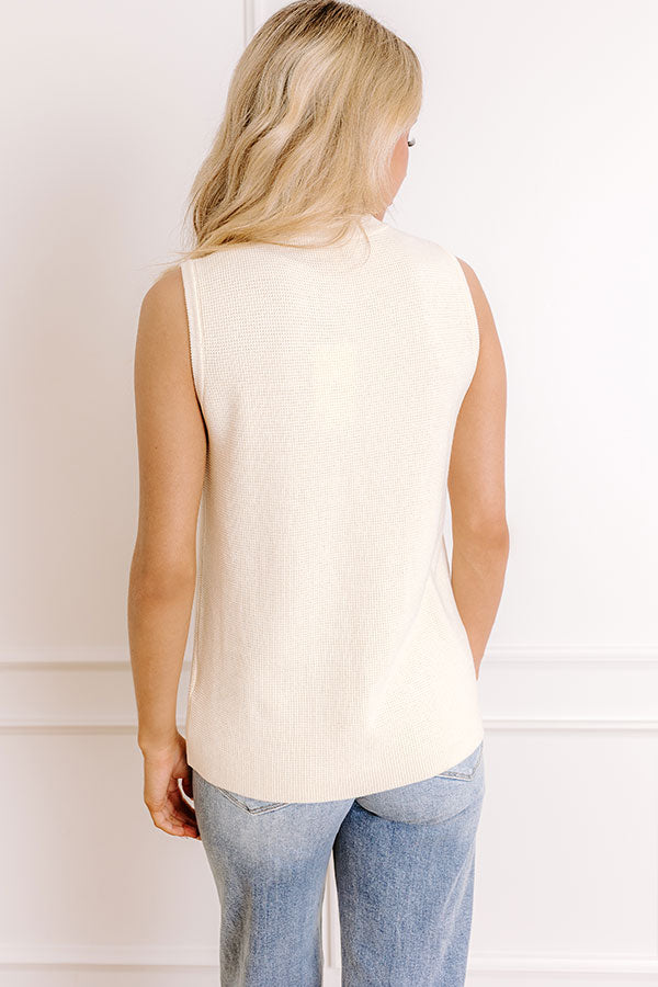 Social Club Knit Vest Top in Cream Image 6