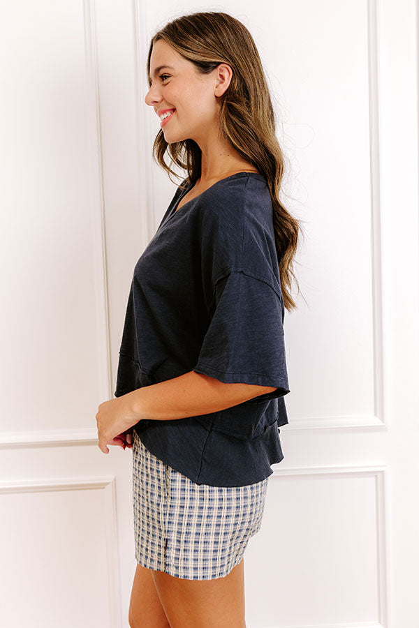 Simple Sway Oversized Crop Tee In Navy Image - 5