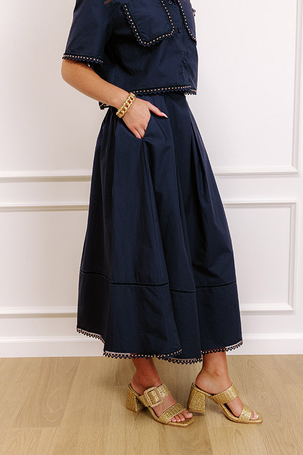 Courtyard Brunch High Waist Midi Skirt in Navy Image 3
