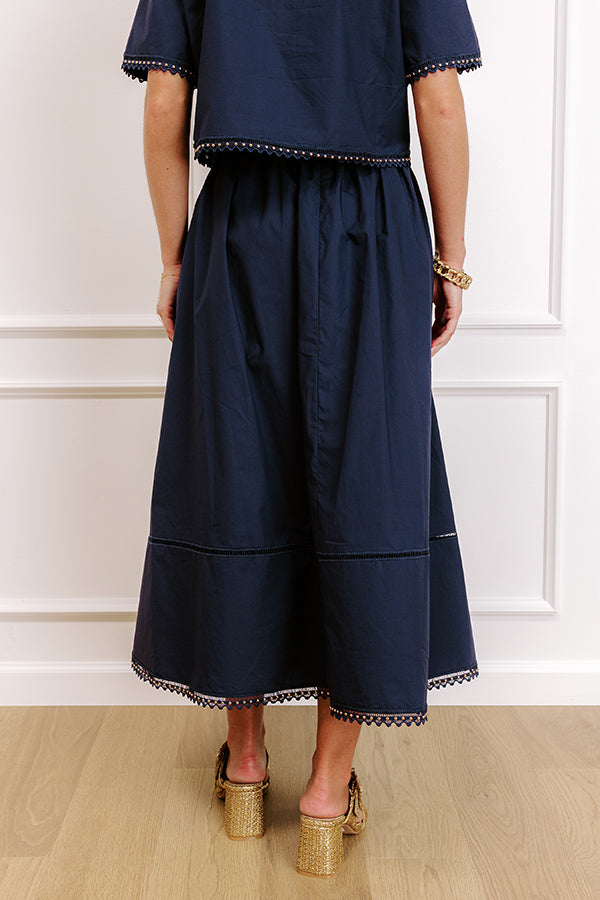Courtyard Brunch High Waist Midi Skirt in Navy Image 4