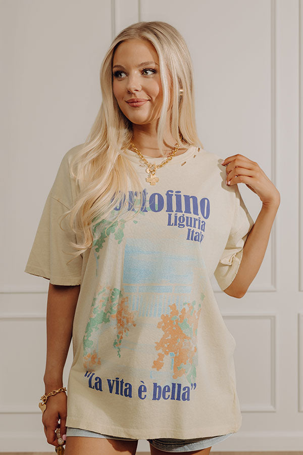 Portofino Italy Distressed Oversized Graphic Tee Image - 2