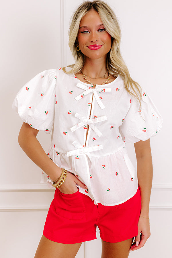 Cherry On Top Front Tie Embroidered Top Image 1