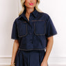 Courtyard Brunch Embellished Crop Top in Navy Image 1