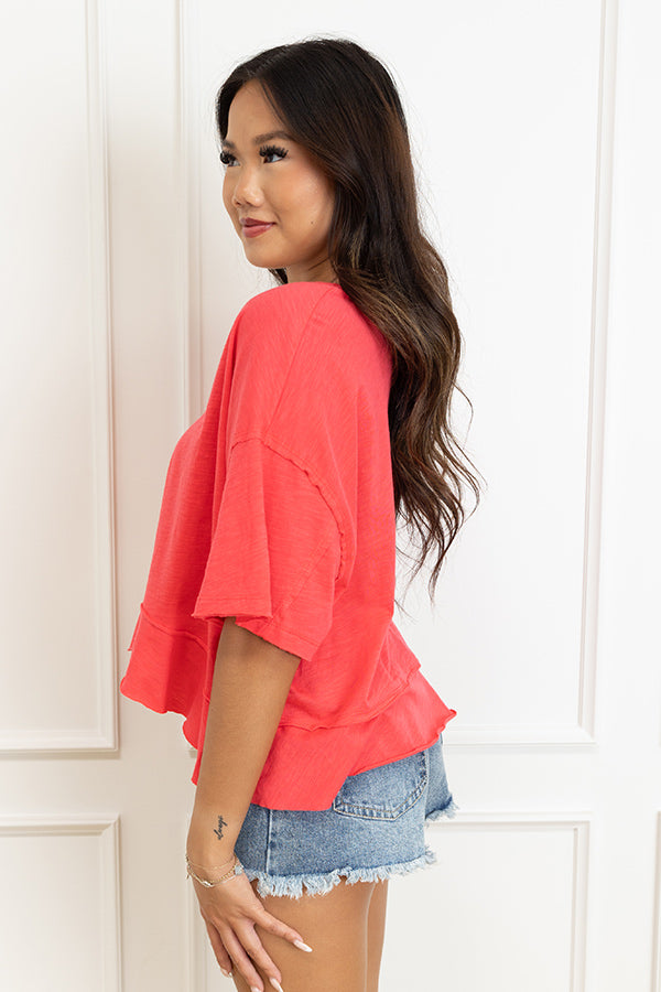 Simple Sway Oversized Crop Tee In Cherry Red Image - 4