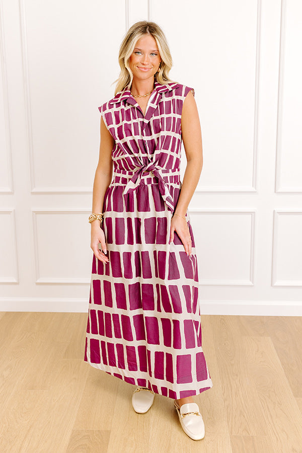 Bordeaux Sipping Front Tie Midi Dress Image 1