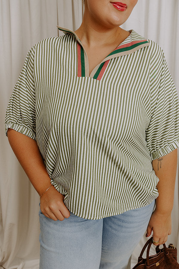 Country Club Gathering Stripe Top in Olive Curves Image - 5
