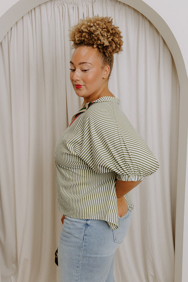 Country Club Gathering Stripe Top in Olive Curves Image - 2