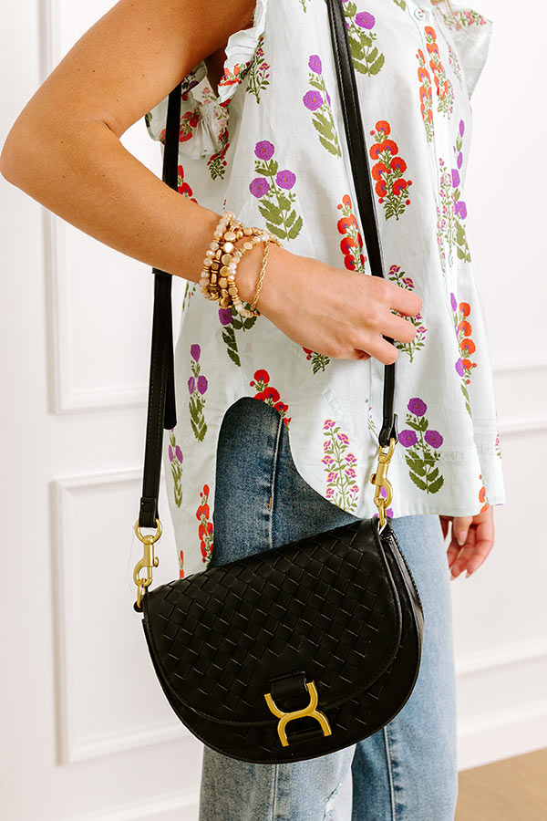 Alise Faux Leather Woven Crossbody in Black Image 2