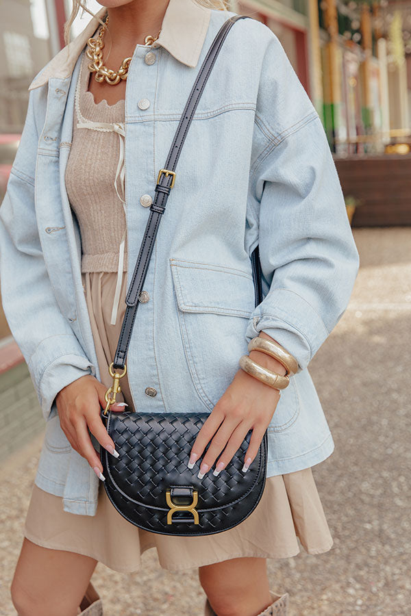 Alise Faux Leather Woven Crossbody in Black
