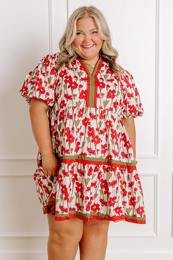 Fresh Horizon Floral Mini Dress in Rust Curves Image 1