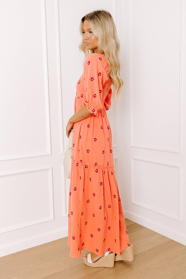 Vineyard Lounge Floral Embroidered Midi Dress Image 5