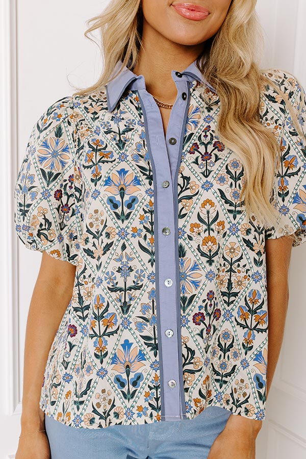 Terrace Views Floral Button Up in Periwinkle  Image 2