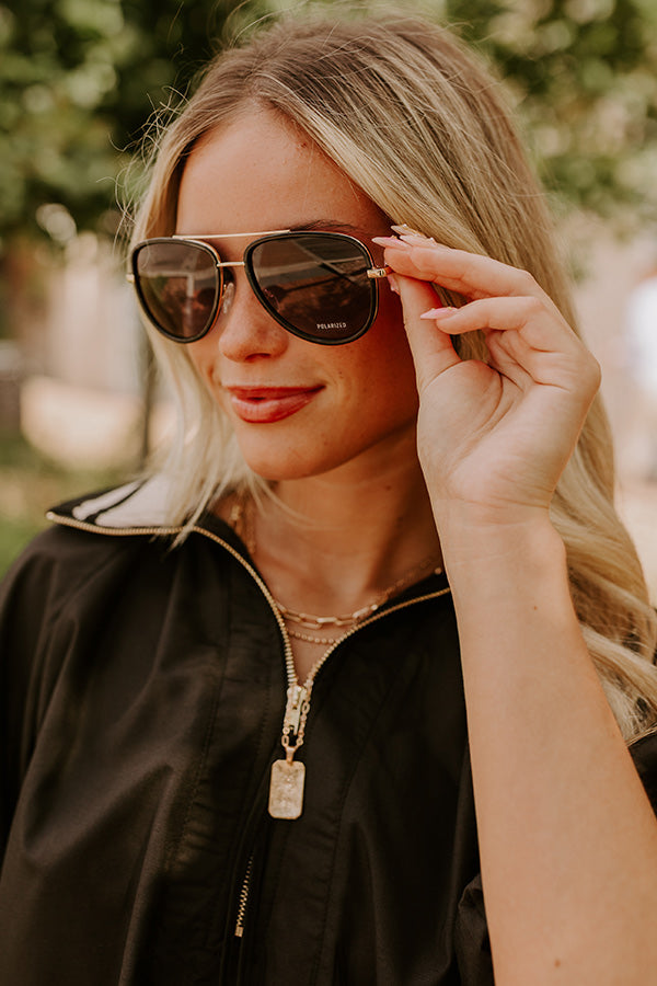 Quay All In Mini Polarized Aviator Sunnies in Black Image 4