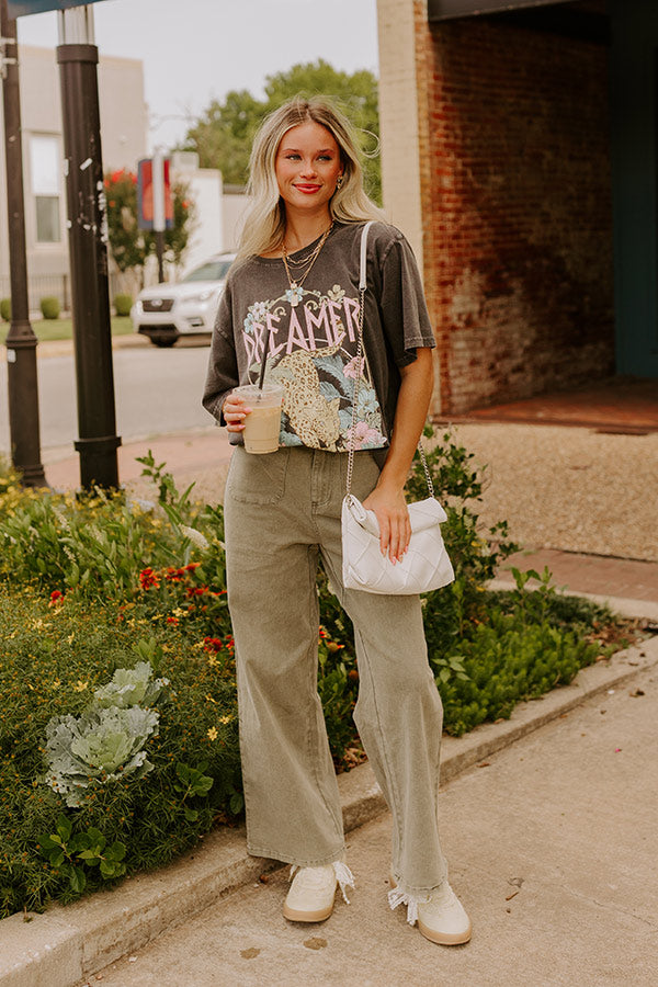 The Lana High Waist Wide Leg Jean in Martini Olive Image 1