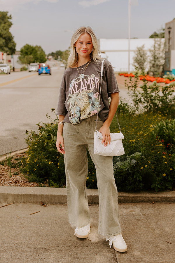 The Lana High Waist Wide Leg Jean in Martini Olive Image 5