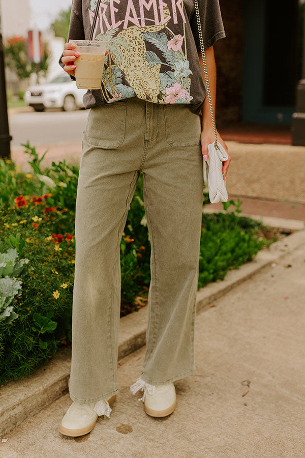 The Lana High Waist Wide Leg Jean in Martini Olive Image 2