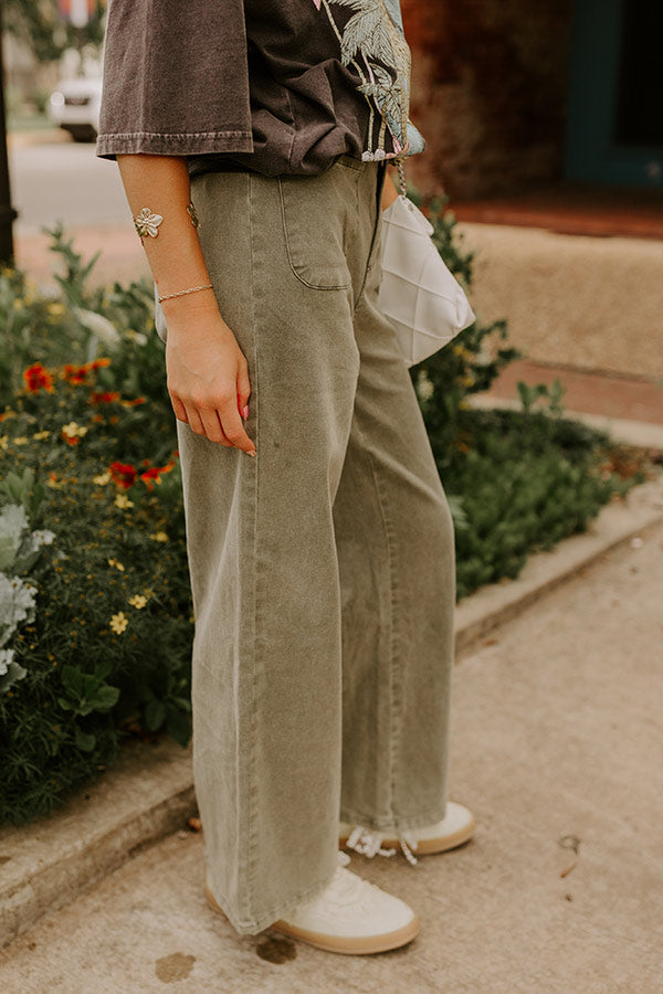 The Lana High Waist Wide Leg Jean in Martini Olive Image 3