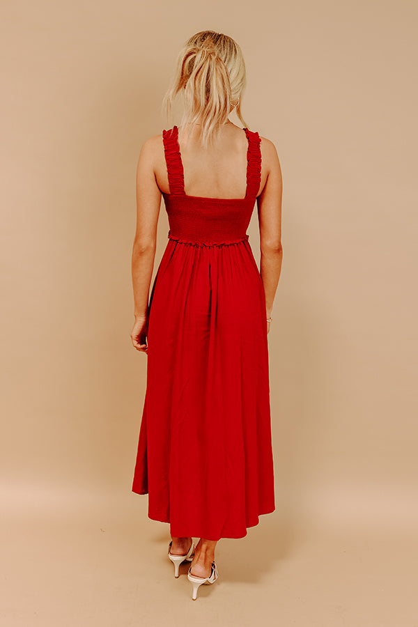 Harvest Lane Linen-Blend Midi Dress in Crimson Image 4