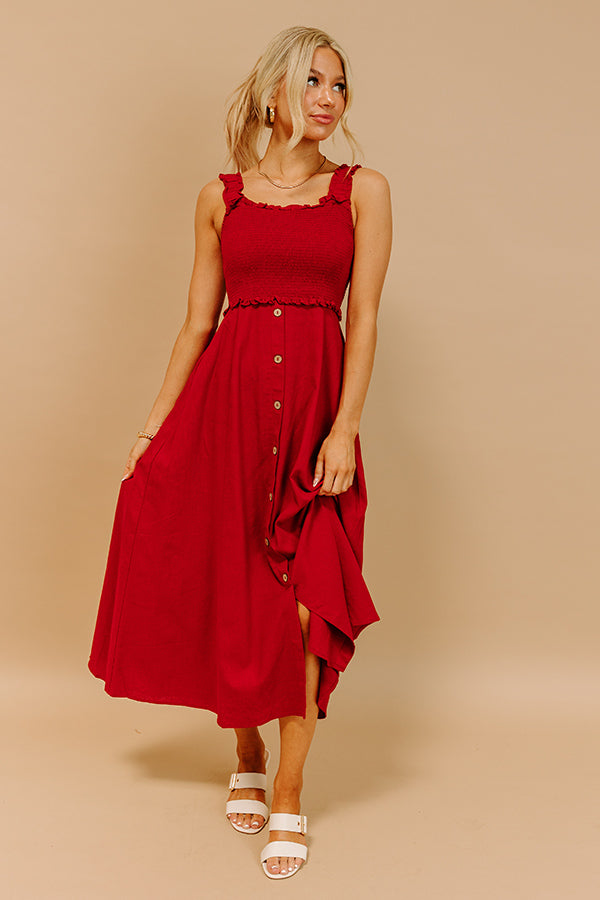 Harvest Lane Linen-Blend Midi Dress in Crimson Image 2