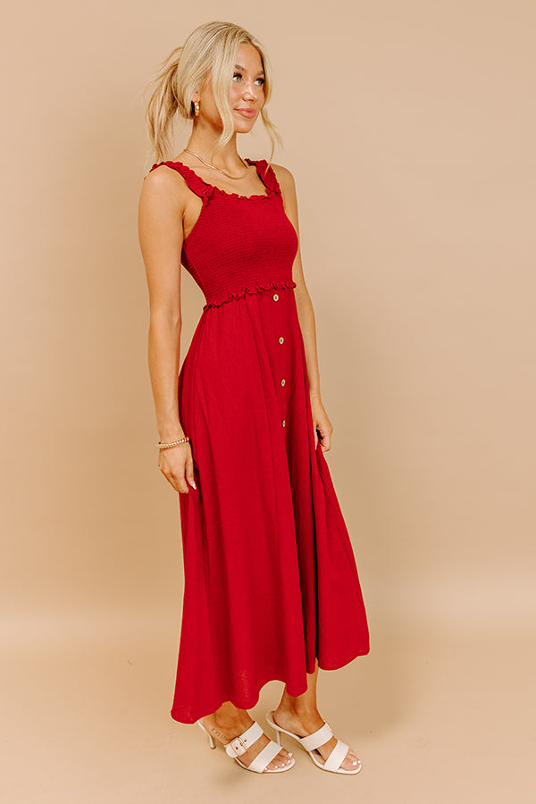 Harvest Lane Linen-Blend Midi Dress in Crimson Image 3