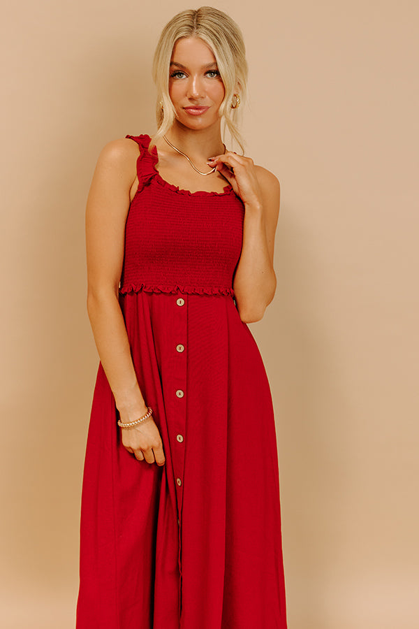 Harvest Lane Linen-Blend Midi Dress in Crimson Image 5
